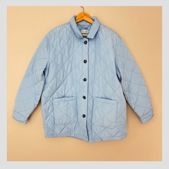NWT Calvin Klein Barn Coat Quilted Jacket Powder Blue Button Front Unisex Large - Picture 1 of 11